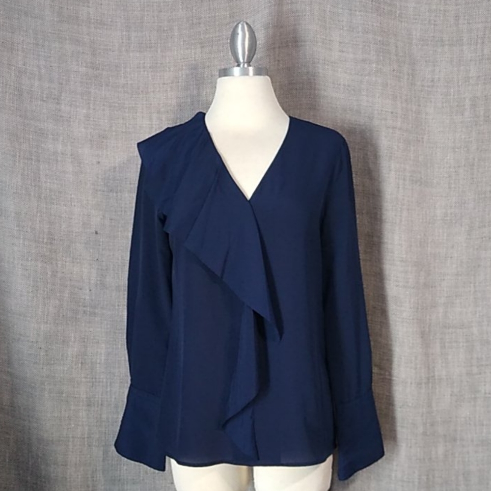 Banana Republic Asymmetrical Ruffle Top Navy Blue Size XS